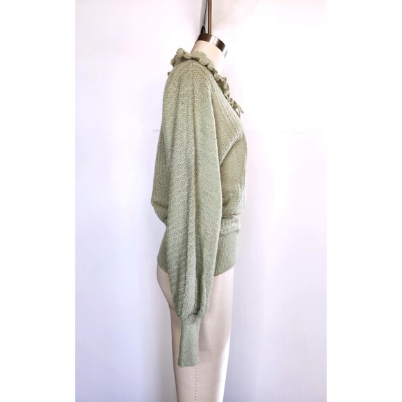 Vintage Green Wool Blend Sweater - Balloon Poet Sleeves - 80s 90s Italian XS S - Picture 7 of 10